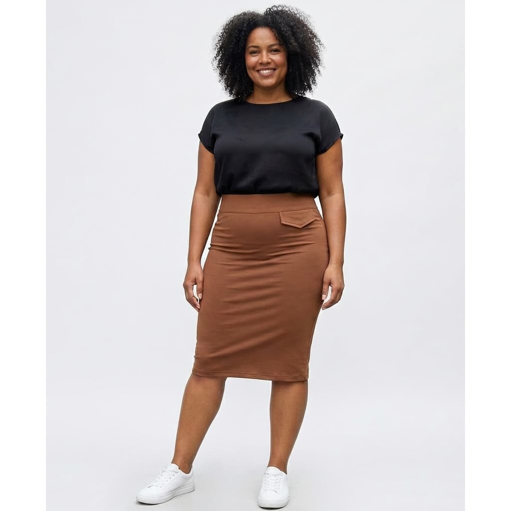 Saia Mídi Plus Size feminina Justa Cintura Alta Lápis Formal confortável elegante casual
