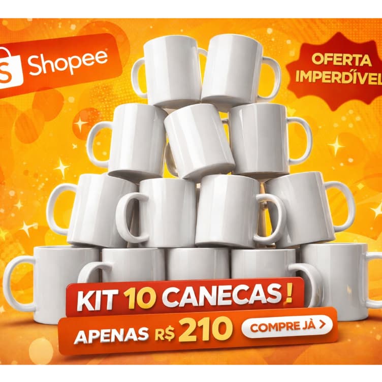 KIT COM 10 CANECAS DE PORCELANA PERSONALIZADA