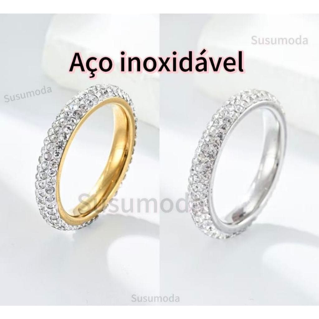 Anel de joia de cristal transparente de três fileiras de aço estilo vintage mais vendido para mulheres