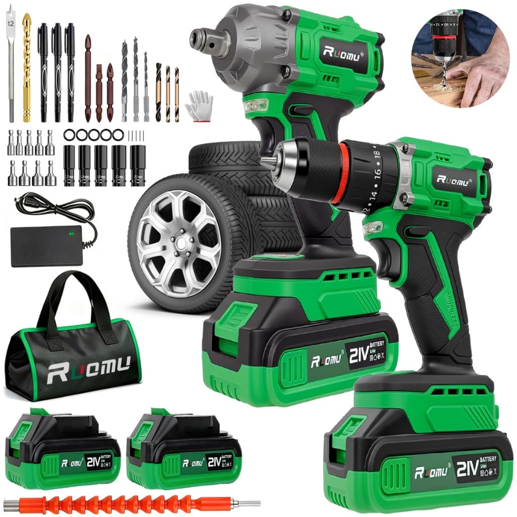 Kit 2 Furadeira Parafusadeira Elétrica + Chave de Impacto A Bateria Brushless 2 Baterias