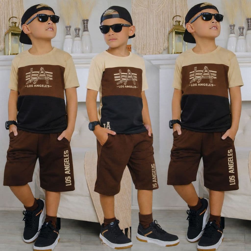 Conjunto De Menino Juvenil Lançamento Estiloso Verão Camisa e Bermuda Veste Do 2 ao 14 anos