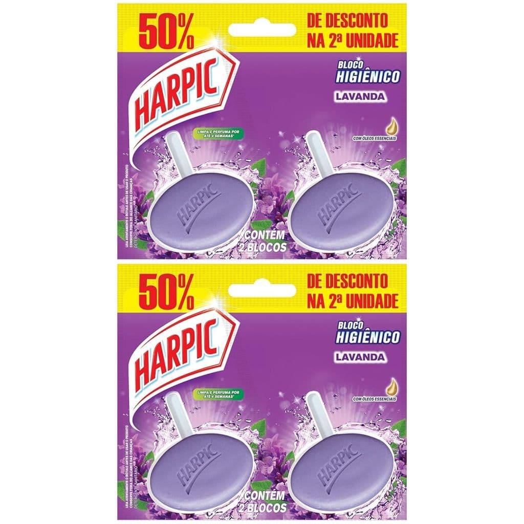 Harpic Kit 4 unidades (2 cartelas duplas) Bloco Sanitário Perfumado Lavanda