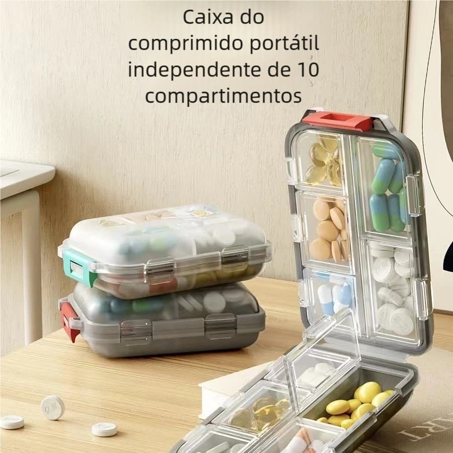 Mini Caixa De Comprimidos Dobrável 10 Grades – Recipiente De Remédios, Casa/Viagem Versátil!