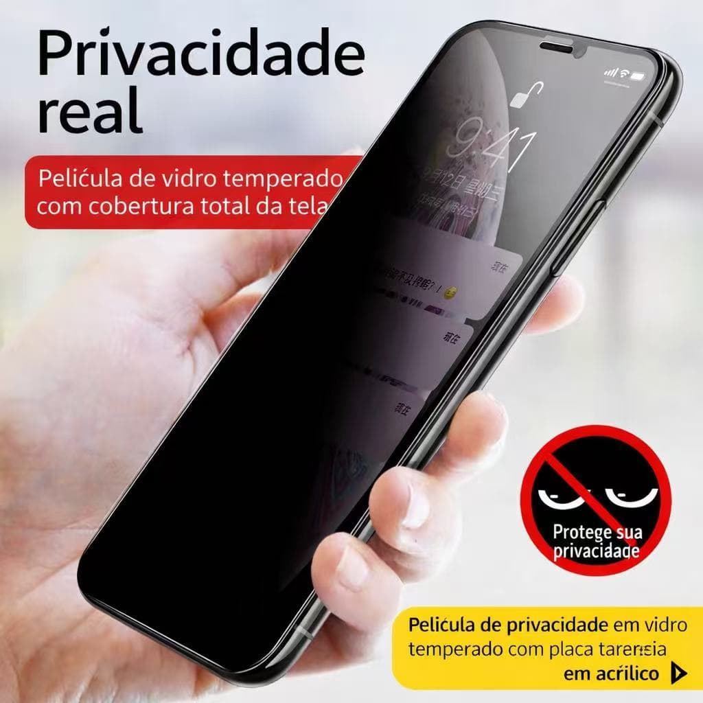 Película 9D Ceramica Privacidade Anti Spy Para IPhone Todos Modelos XS XR 11 12 13 14 15 16 Pro Max