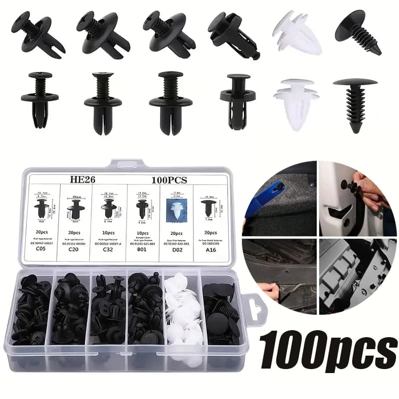 Kit 100Peças Presilha Grampo Automotivo Reparo Universal