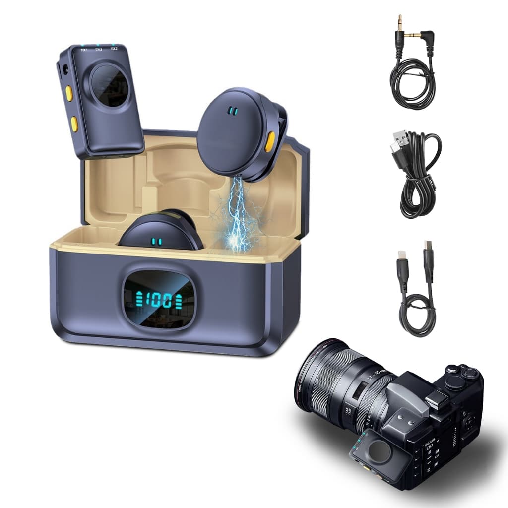 Mini Microfone Sem Fio Lapela Imã - ENC, 8h Bateria, Plug&Play iPhone/Samsung/Android/Câmera, Ideal para Live e Gravação