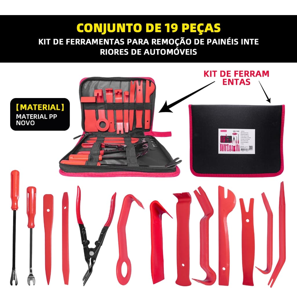 19Pcs Conjunto de Ferramentas de Remoção de Aparas com Alicate de Corte para Carro em Bolsa de Armazenamento Portátil