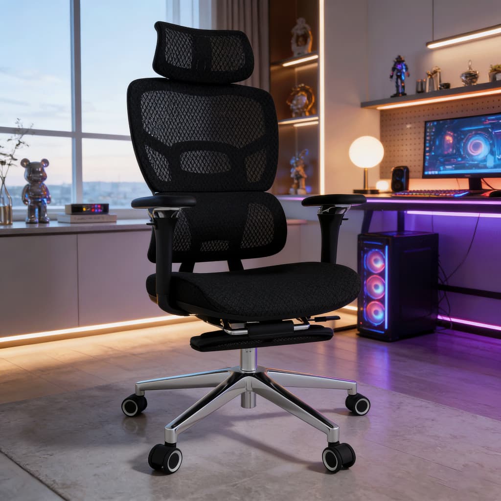 Cadeira De Escritório Ergonômica Com Suporte Lombar Estofado Mesh e Apoio de Braços 6D Até 150kg