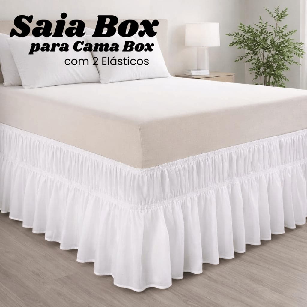 Saia Box Casal Branca Ajustável Com Elástico Microfibra 170 Fios Para Cama Box Posta