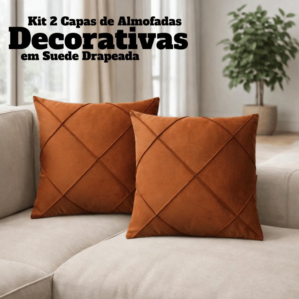 Kit 2 Capas de Almofada Decorativas 45x45 em Suede Macio Luxo para Sofá e Sala Decoração