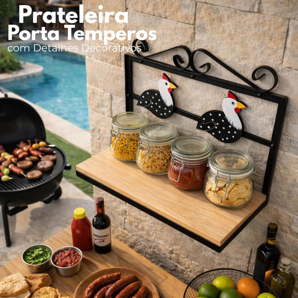 Porta Temperos Cozinha Galinha Decorativa Madeira E Aço 40x20