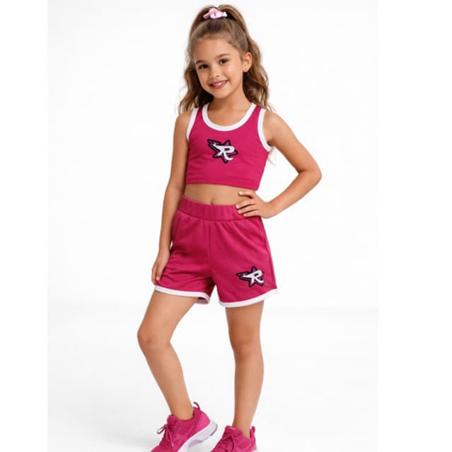 Conjunto Infantil Menina Estilo Emilly Vick e Ketlen | Cropped + Short Estiloso