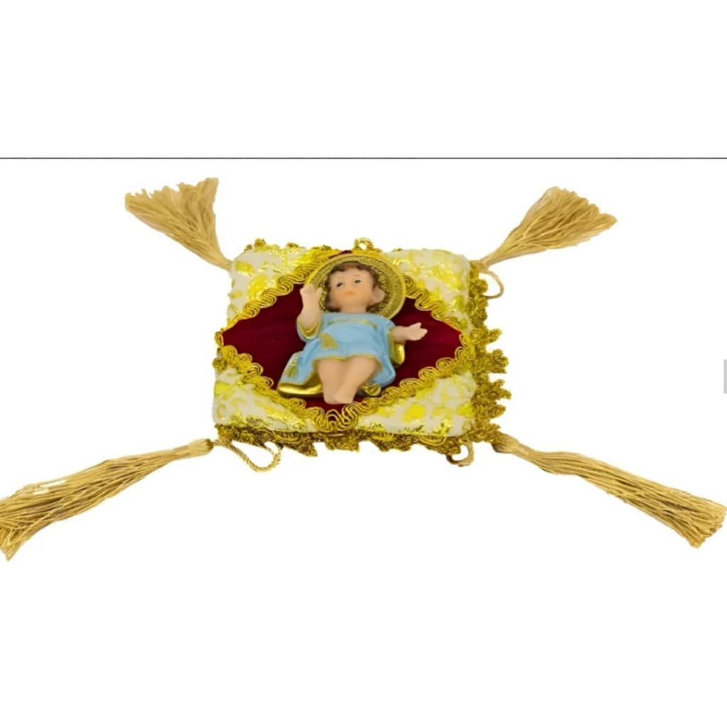 Menino Jesus Roupa Azul Na Almofada Enfeite De Resina 8 Cm Dourado