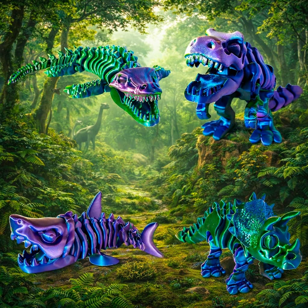Brinquedo Dinossauros Tiranossauro T-Rex Triceratops Grande 20 CM Não Precisa Montagem Premium