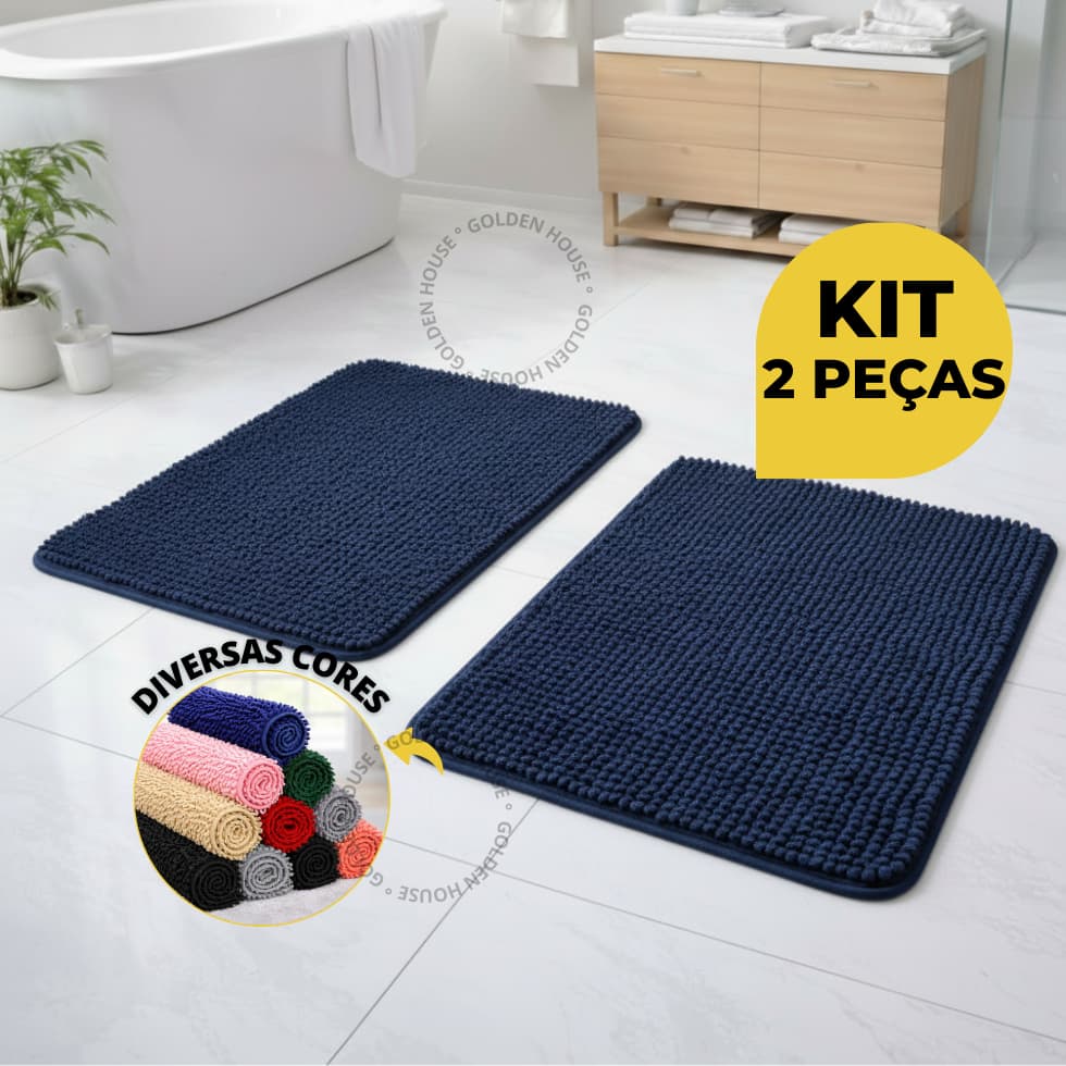 Kit 2 Tapete Banheiro Antiderrapante Bolinha Macarrão Microfibra Luxo - 60x40cm