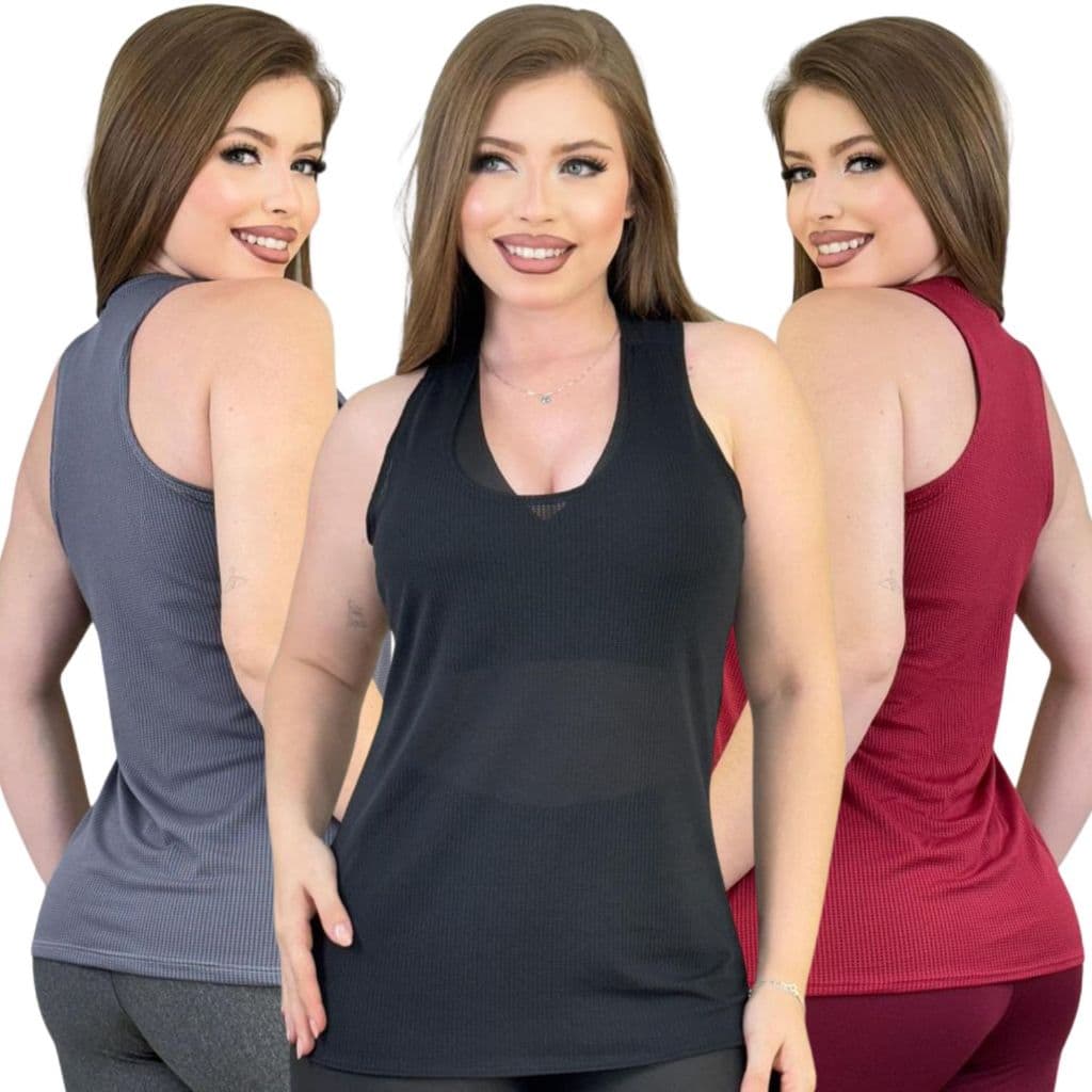 Kit 3 Regatas De Academia  Feminina  Modelo Nadador Dry Fit Lisas