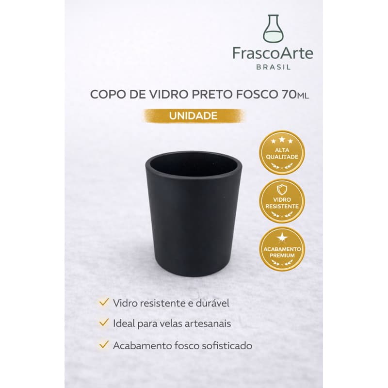 Copo de Vidro Preto Fosco 70ml para Velas Aromáticas | Porta Vela Premium | Recipiente para Vela Artesanal |