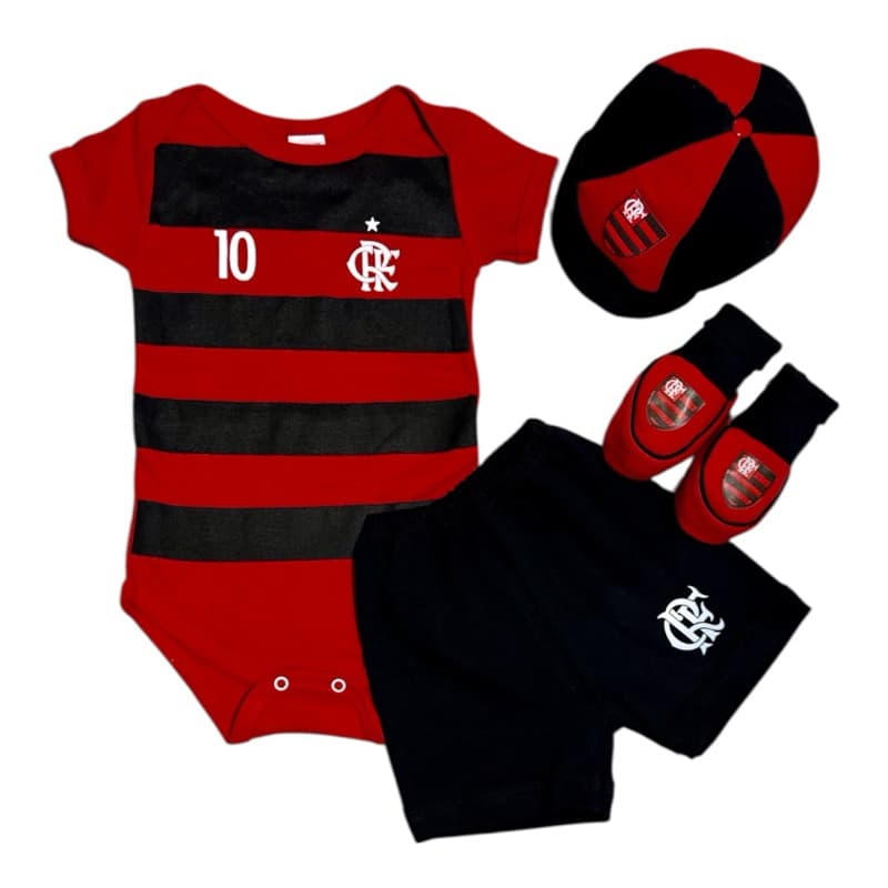 kit 4 peças  fla ,jardineira+pantufa personalizada com nome do seu bebê, macacão infantil times