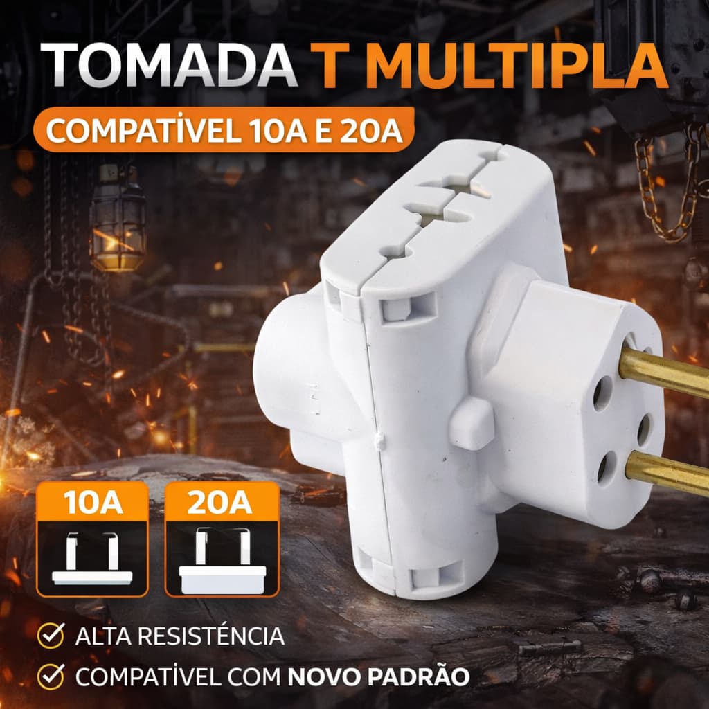 Benjamim 2 Pinos 10A/20A 🔌 3 Entradas Até 250V Uso Doméstico Seguro | Envio 🇧🇷