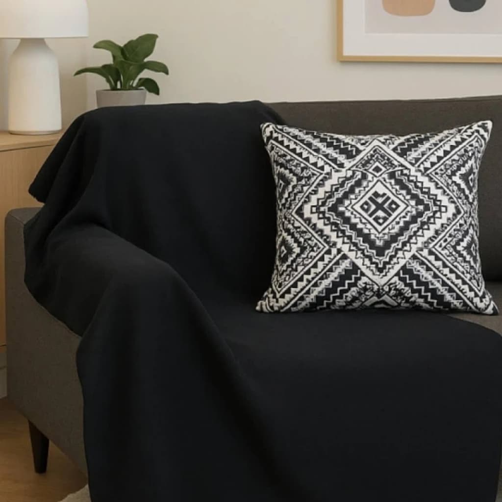 Manta para Sofá Confortável e Higiênica Manta para Poltrona e Cama Decorativa Preto Ótimo Custo Beneficio