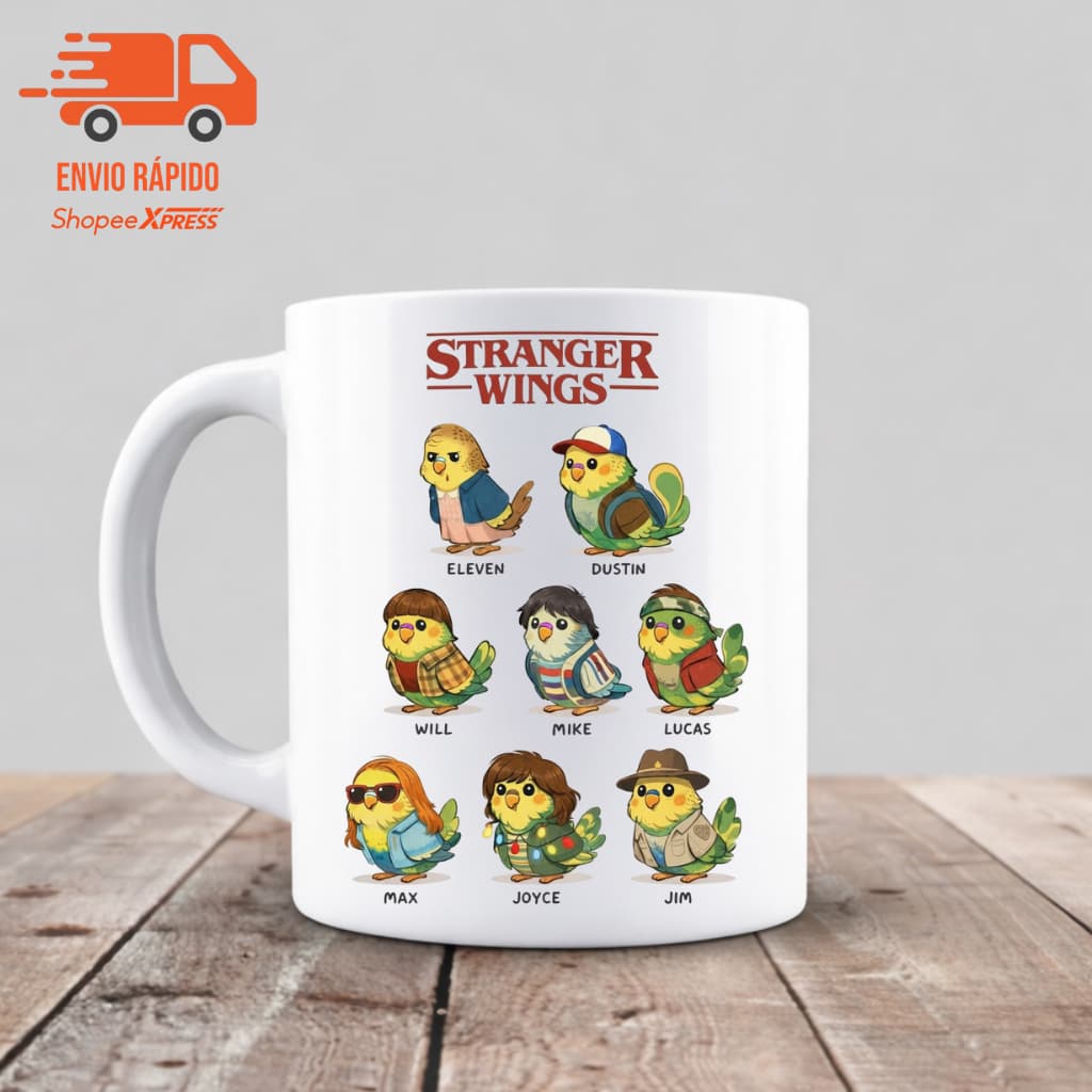 Caneca Stranger Things - Passarinhos Calopsita Geek Presente 325ml