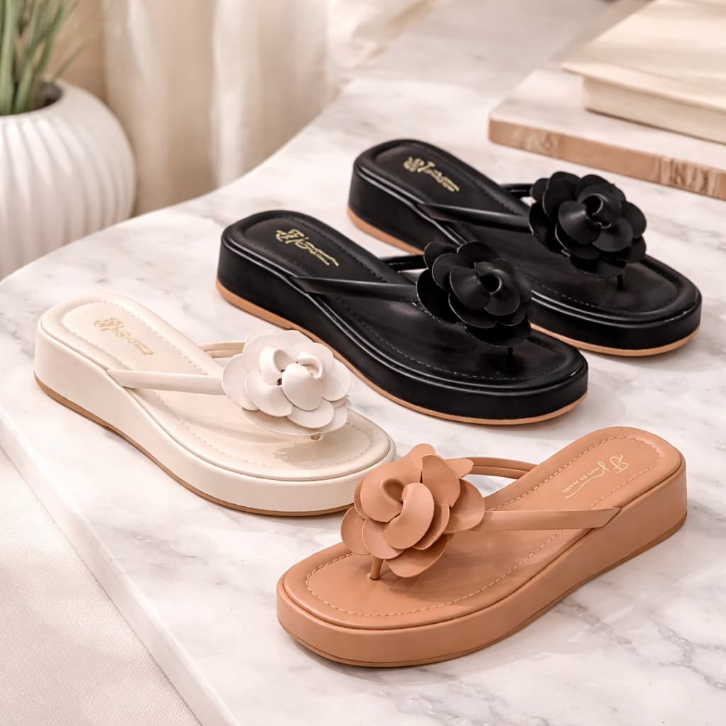 Sandalia Feminina Rasteirinha Delicada flor na Moda Chinelo Salto