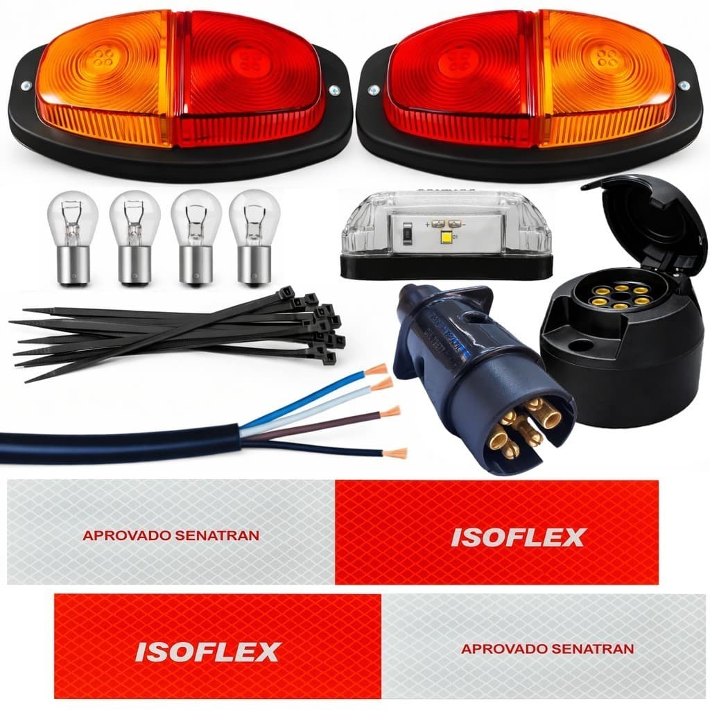 Kit Eletrico Instalação Lanterna Carretinha Reboque Engate Macho e Femea 6 polos e Cabo 10 metros