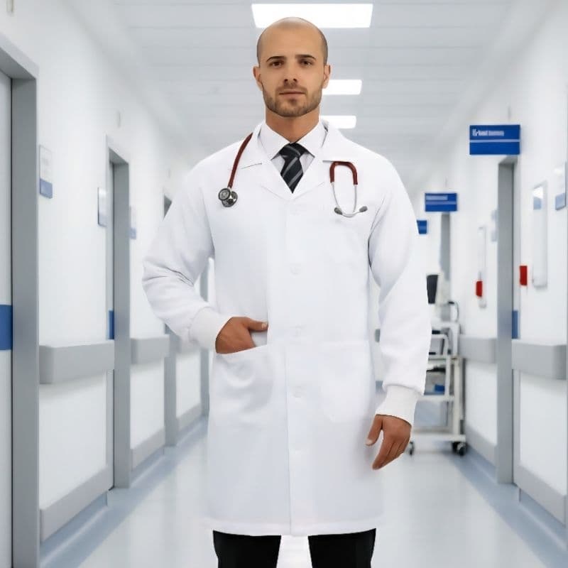 Jaleco Branco Oxford com Botão Unissex Médico Faculdade Laboratório Clínica Veterinário Profissional