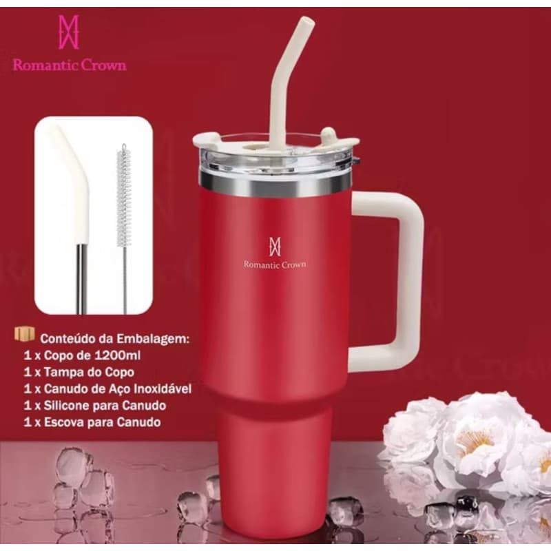 Garrafa Térmica 1.200ml Romantic Crown Tampa Hermética e Canudo Anti-Vazamento de Aço Inoxidável Premium 2026