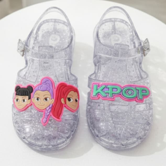 Sandália infantil Feminina Papete Filme Desenho Leve Escola Passeio Transparente Glitter