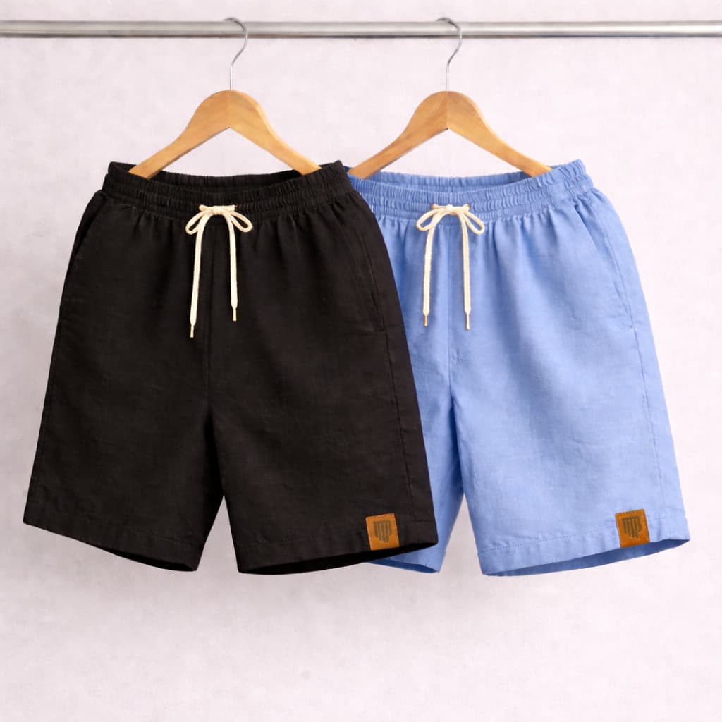 Shorts Masculinos em Linho Kit com 2 Peças Leves e Confortáveis para Uso Diário