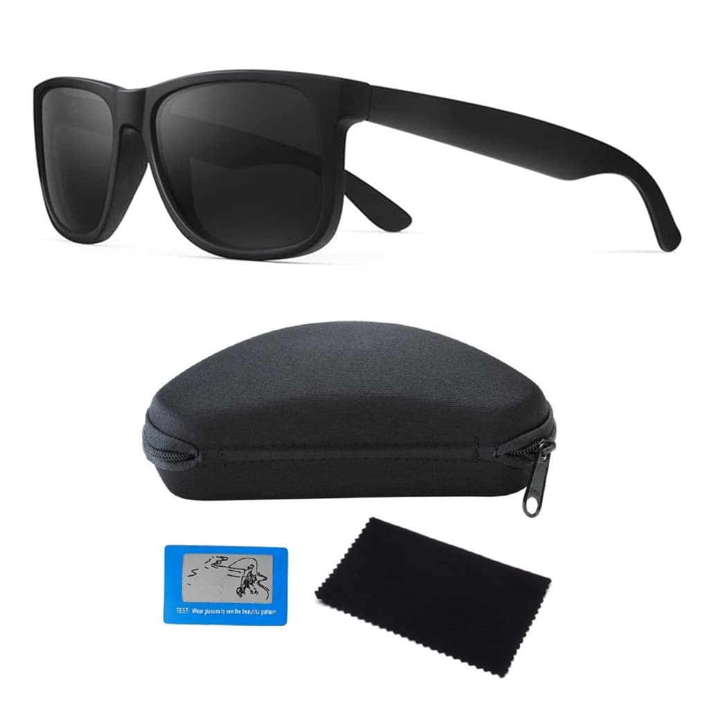 Óculos De Sol Quadrado Masculino Feminino Polarizado UV400 Preto Fosco Verão Esportivo + Acessórios