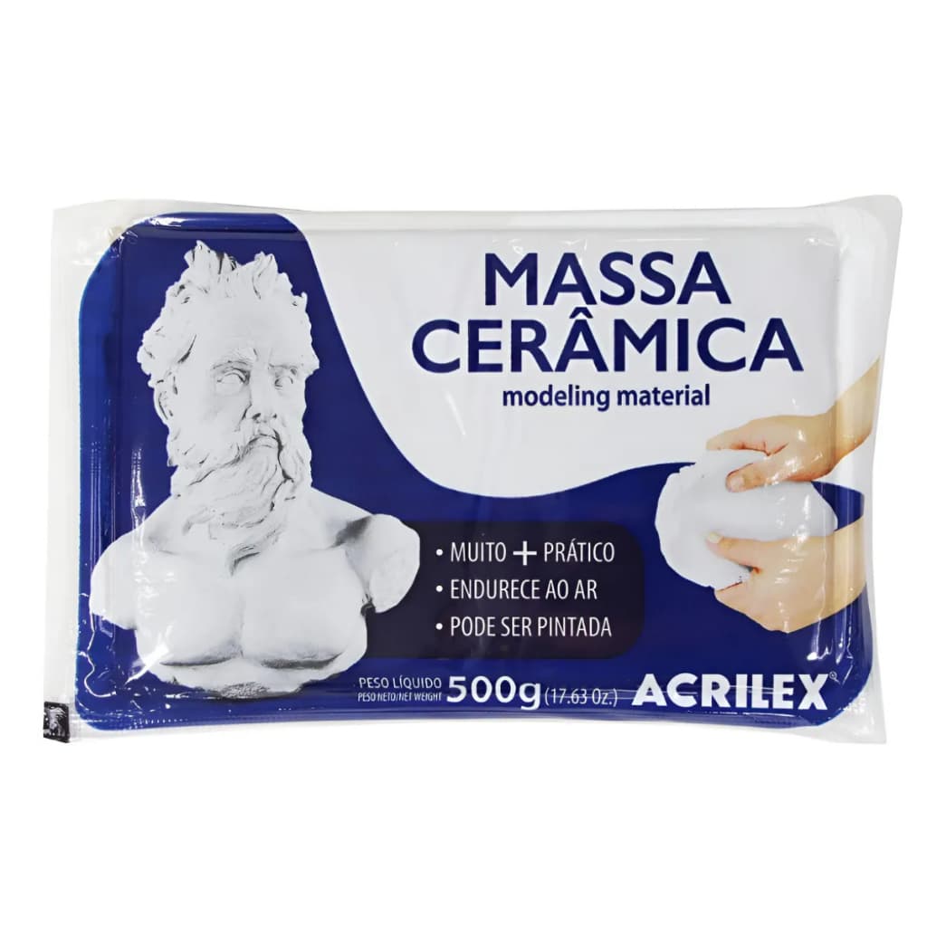 Massa Cerâmica Acrilex Fácil de Modelar para Esculturas e Artesanato 500g