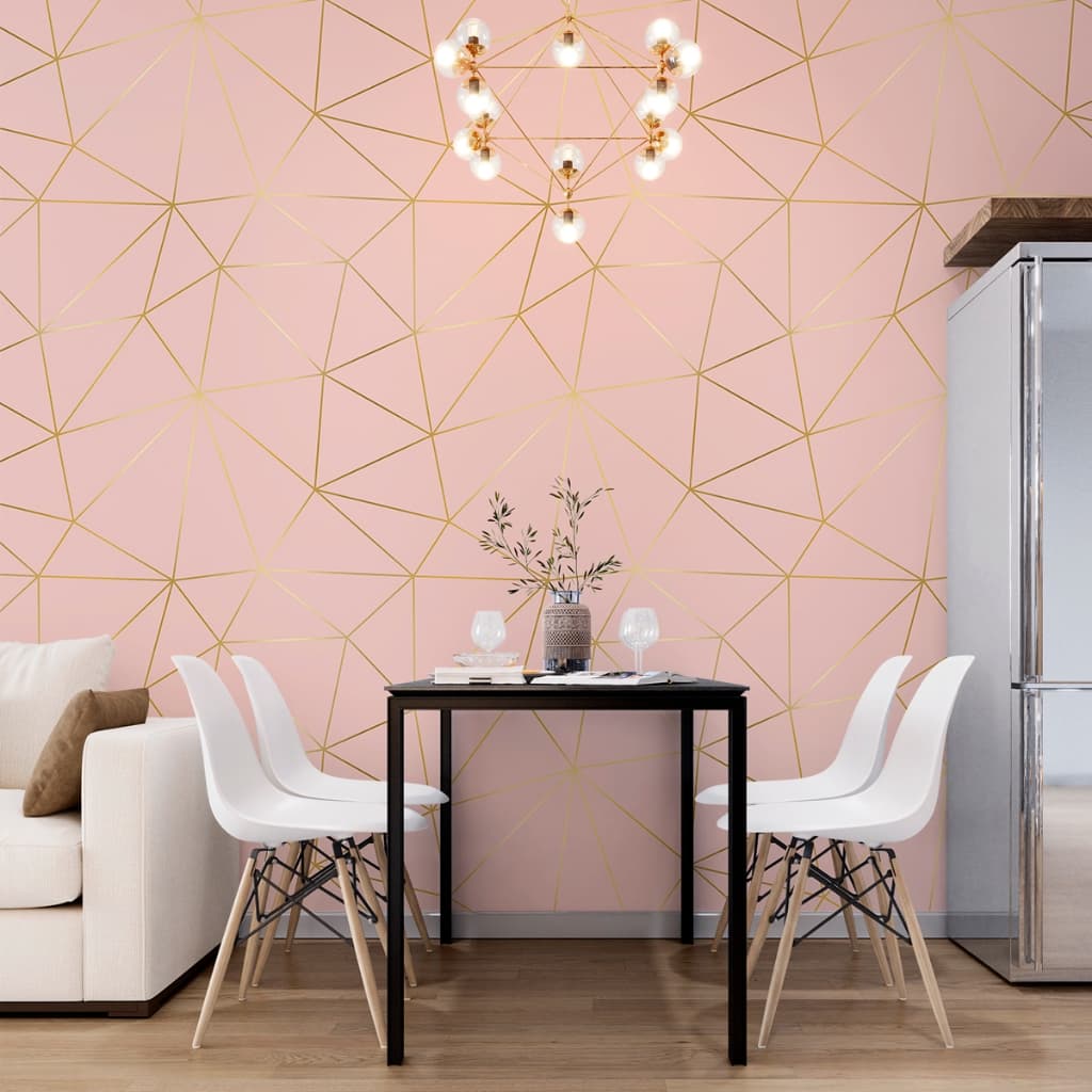 Papel de Parede Autoadesivo Zara Rosa- Autocolante  Cinza Dourado Geométrico