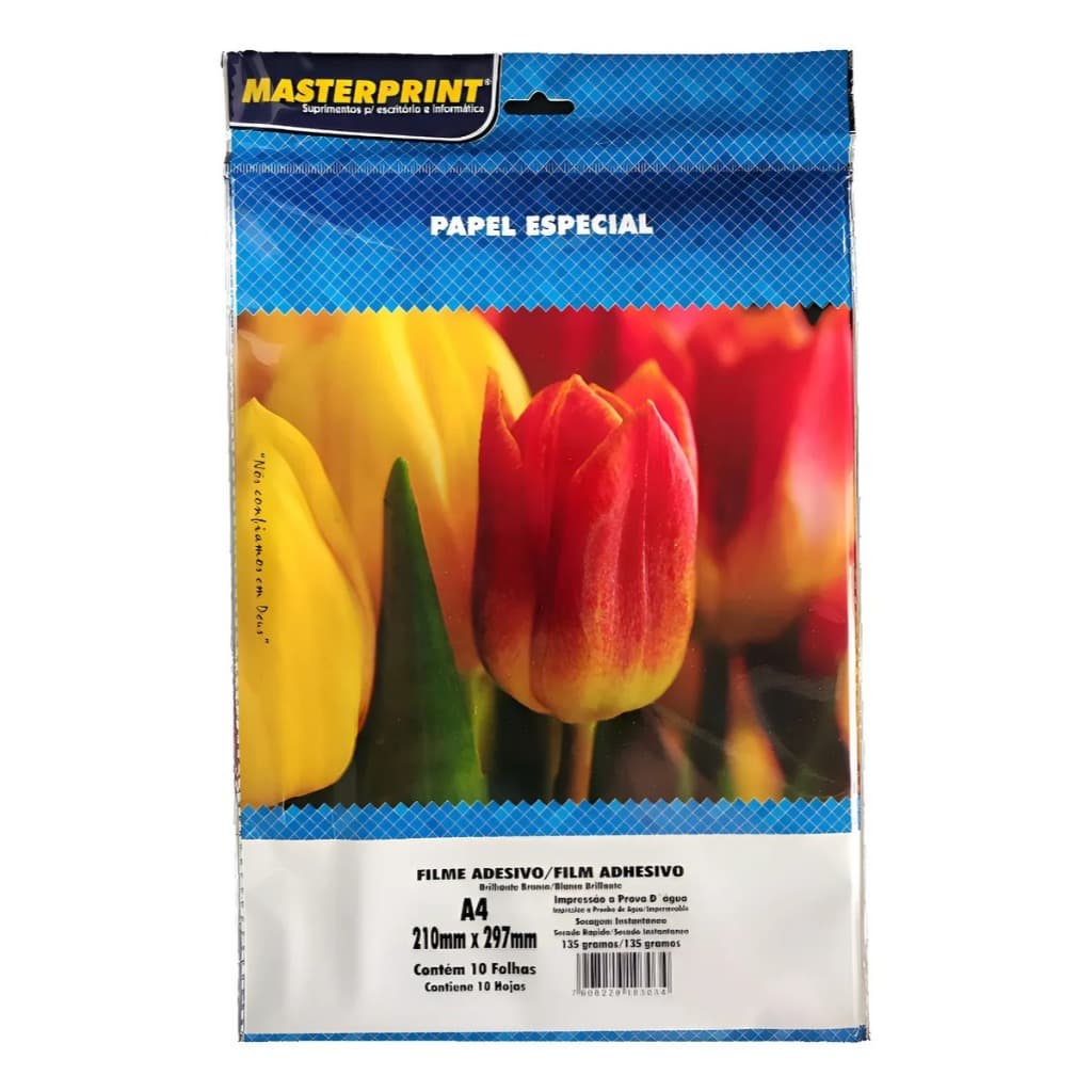 Papel Adesivo Vinil A4 Branco 135g C/10 folhas  Masterprint Branco