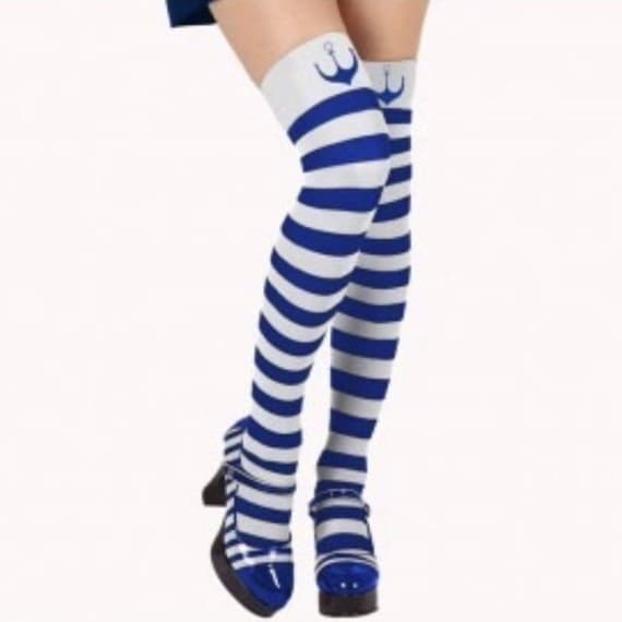 Meia de Marinheira Listrada Branca e Azul Feminina – Estilo Náutico Clássico