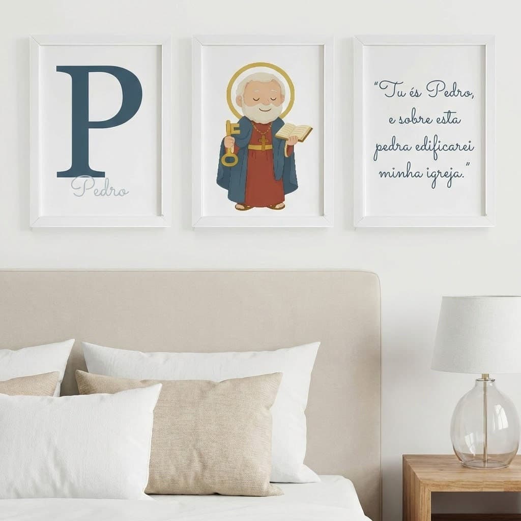 Quadro Decorativo de São Pedro Católico Cristão para Quarto de Bebê Filho Impressão Alta Qualidade