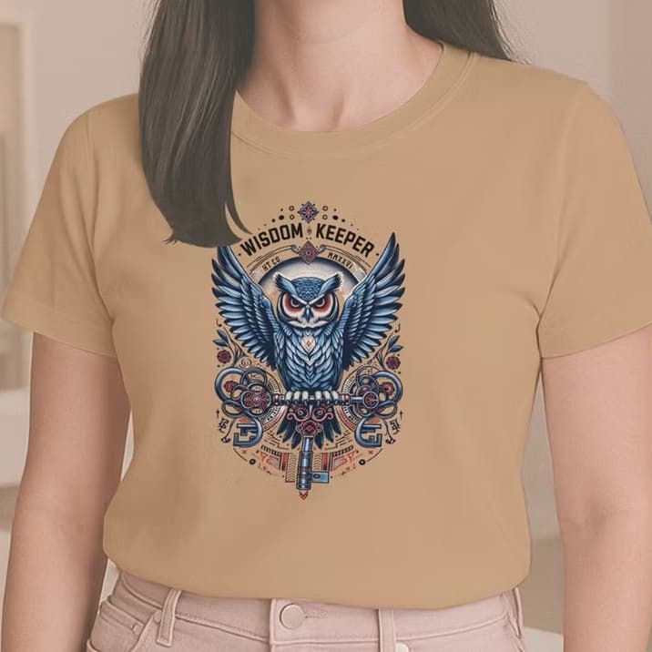 Camiseta Estampada  Coruja Mística Artística Chave Sabedoria Algodão Feminina e Masculina HT Co.