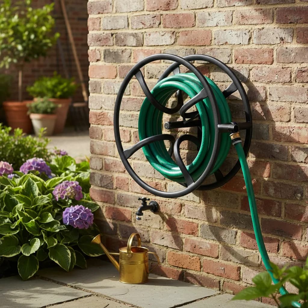 Suporte Enrolador De Mangueira Jardim Giratório Parede Ferro 30 metros resistente
