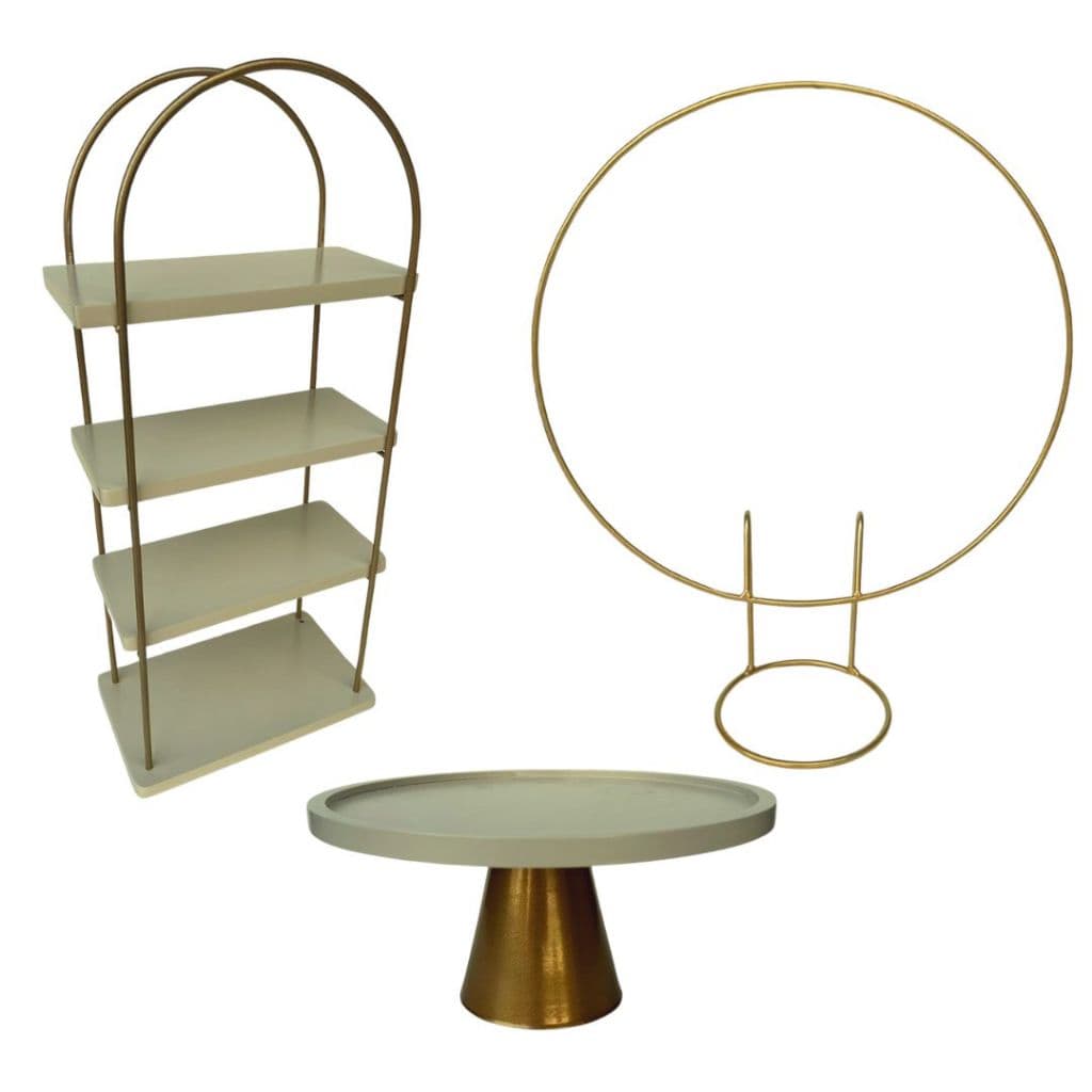 Kit Mini Festa Pegue e Monte para Mesa com Arco, Estante e Boleira – Decoração Completa
