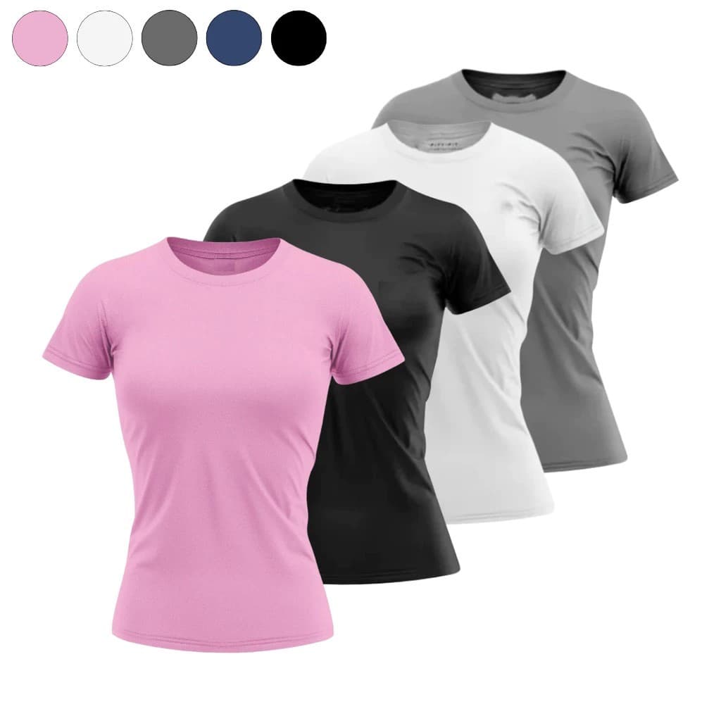 Kit 4 Camiseta Feminina Dry Manga Curta Treino Academia Blusa P M G GG
