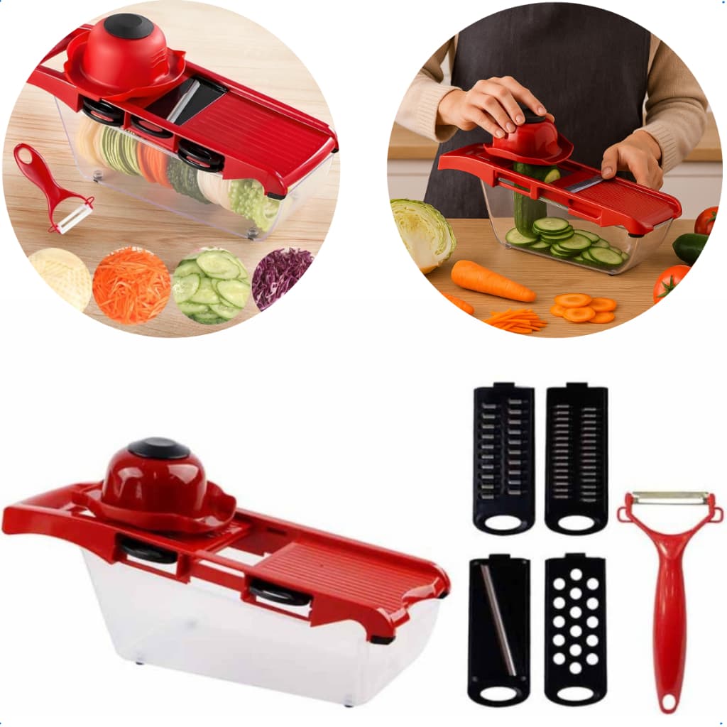 Jogo 6 Peças Ralador Fatiador Mandoline 4 Lâminas Profissional Legumes Vegetais Cozinha Prática