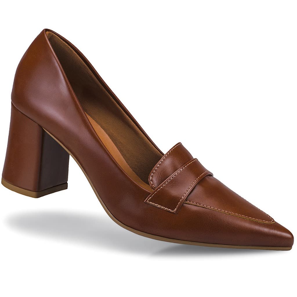 Scarpin Feminino Salto Quadrado Bico Fino Casual Estiloso Confortavel