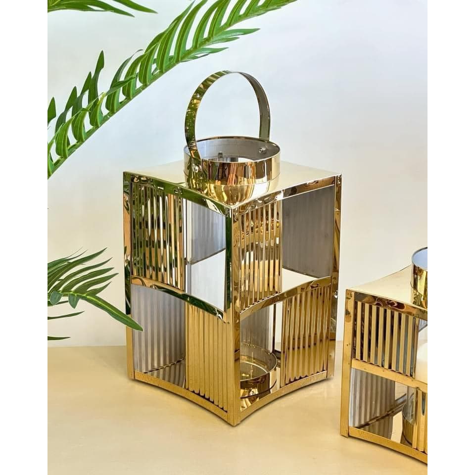 Kit 3 Porta Velas Dourado Luxo Vidro Aço Inoxidável Dourado