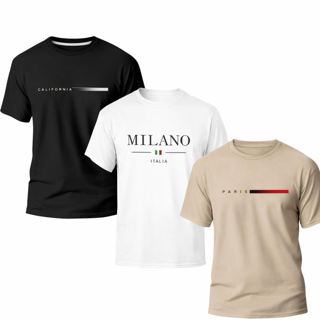 Kit 03 Camisa Masculina Algodão Camiseta Básica Premium Fio 30.1