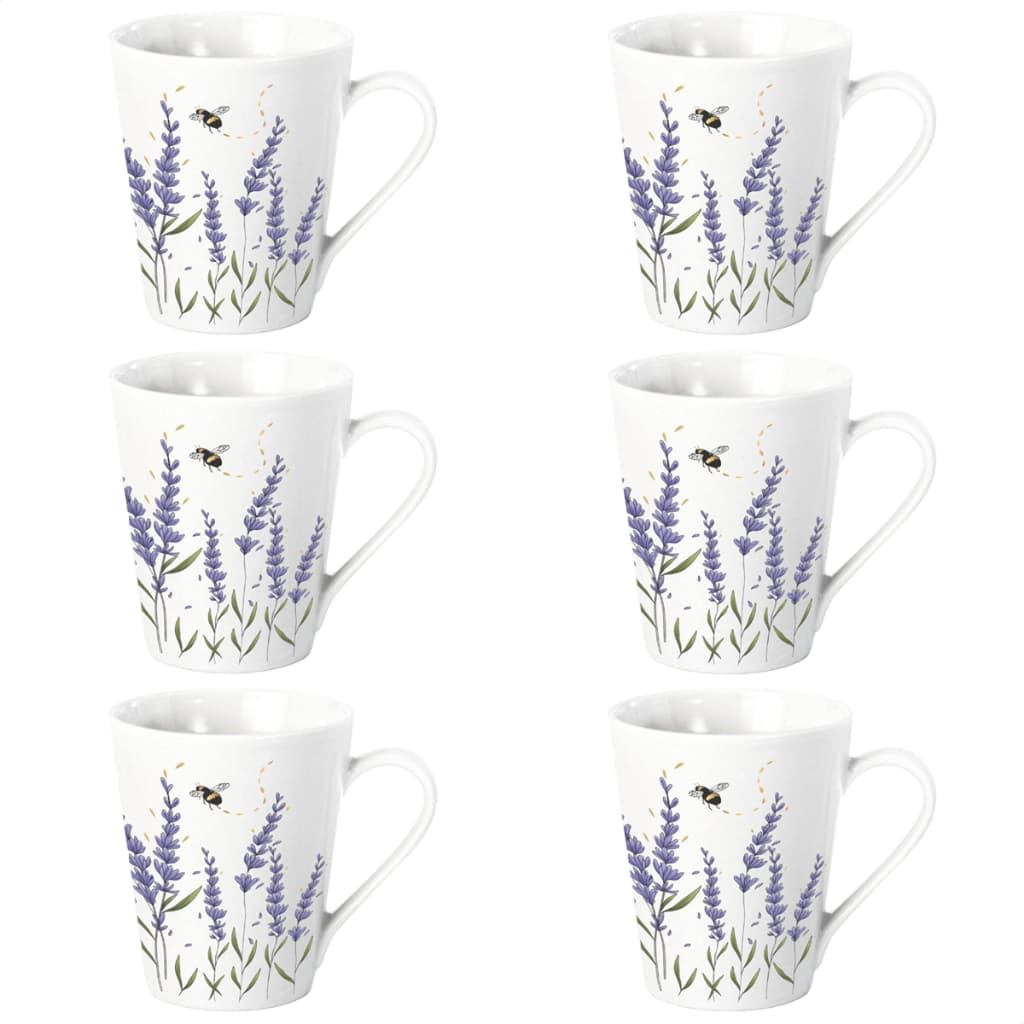 Kit Jogo De Xicara De 110ml De Porcelana Decorada Lavanda Flores