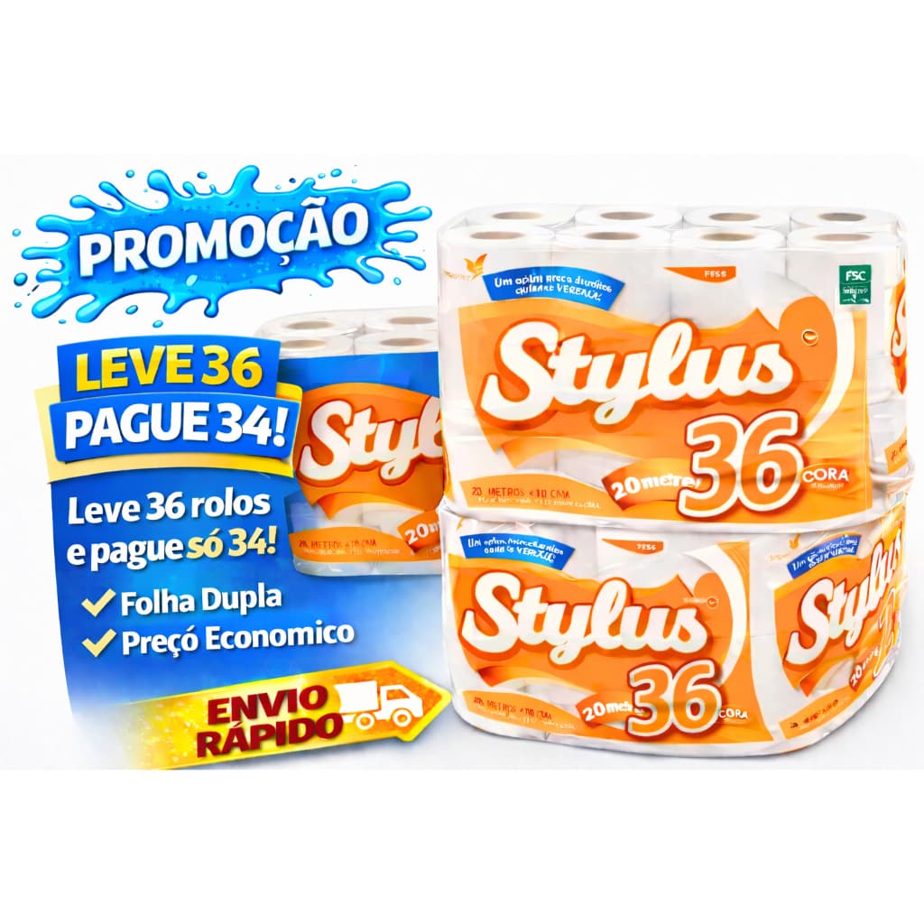 Papel Higiênico 36 Rolos Folha Dupla 20m Promoção Econômica – AProveite  - Papel Higiênico  Stylus