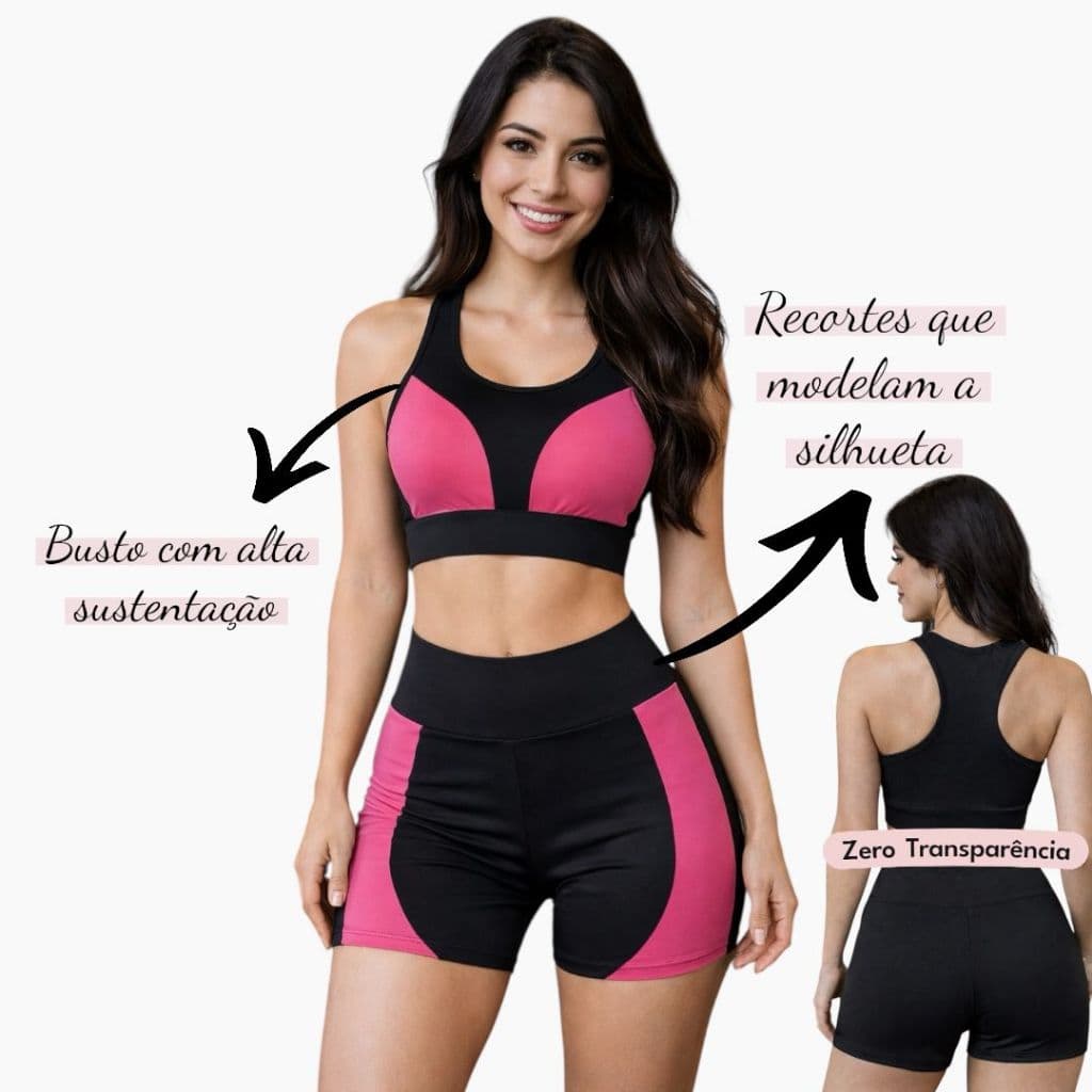 Conjunto Academia Feminino Top e Short Cintura Alta Em Suplex