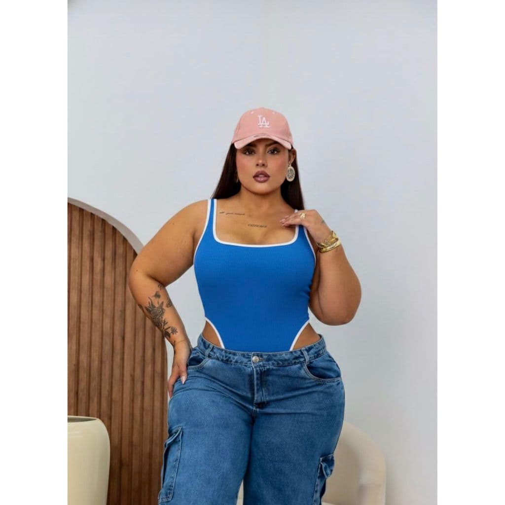 Body Brasil BR Copa Decotado Recortes Primavera Verão Moda Gringa Plus Size Regata Manguinha Frente Unica