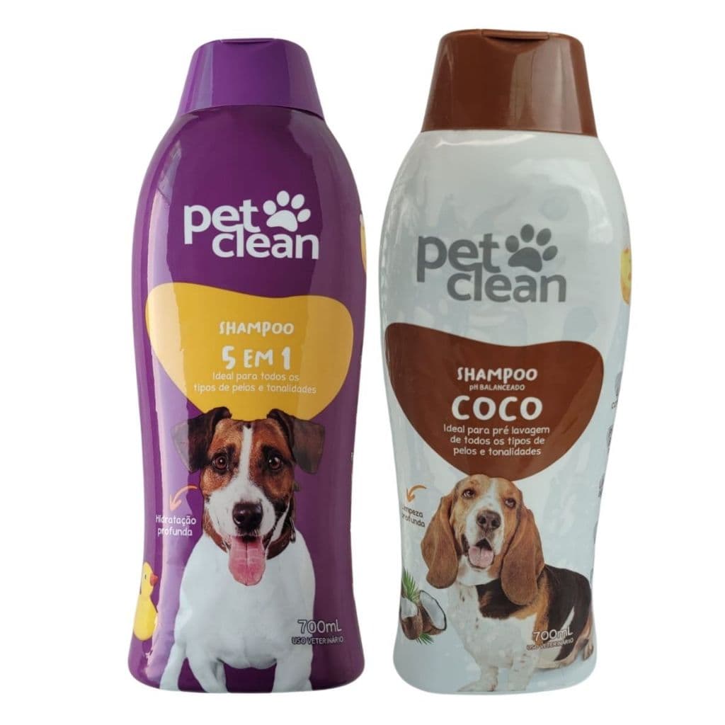 Kit Shampoo Coco + Shampoo 5x1 Pet Clean Cachorro Gato